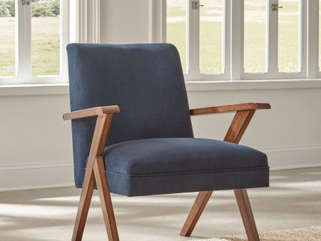 Monrovia Wooden Arms Accent Chair Dark Blue And Walnut - 905415 Online now