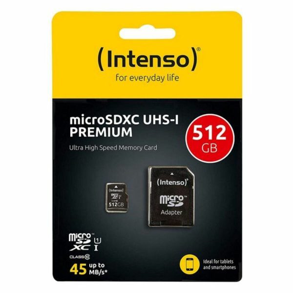 Micro SD Memory Card with Adaptor INTENSO 3423493 512 GB 45 MB s 512 GB Supply